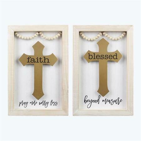 YOUNGS Wood Framed Wall Cross with Blessing Beads, Assorted Color - 2 Piece 20748